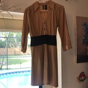 Bisou Bisou Gold/Black Pinstripe Shirt Dress
